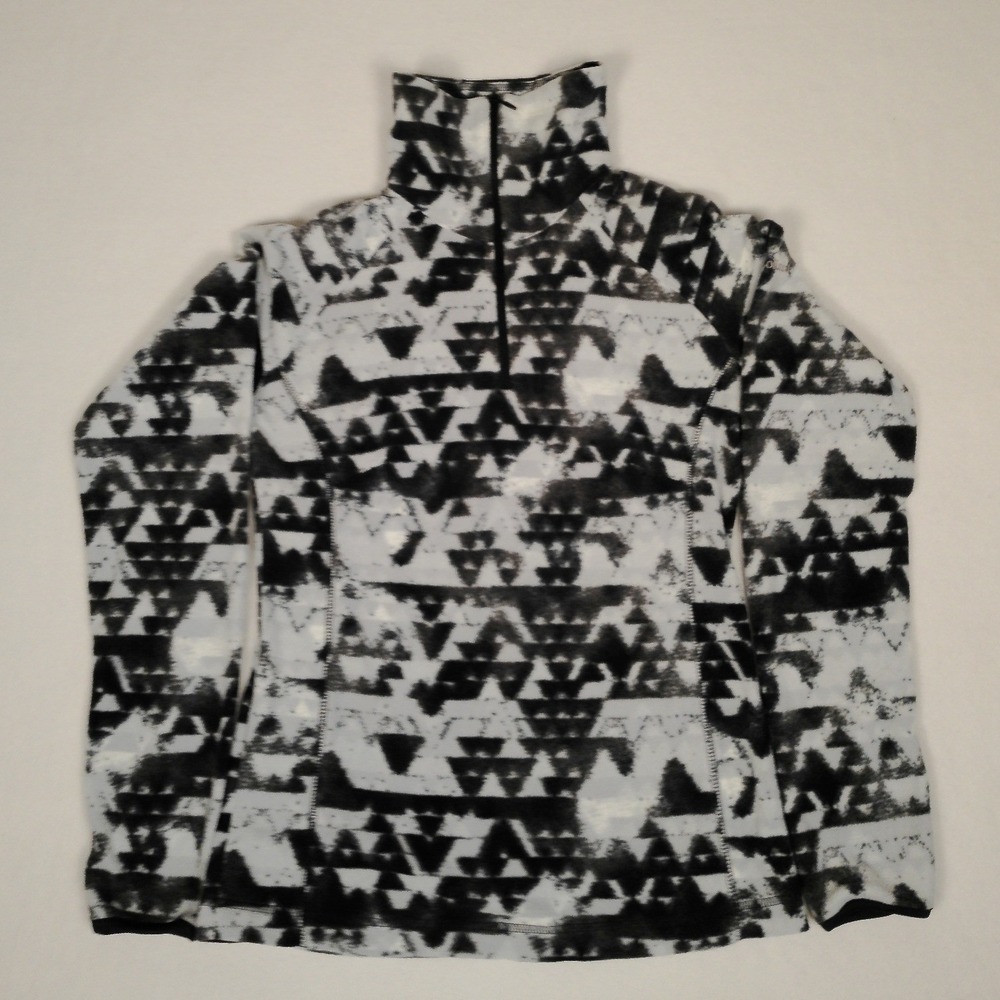 Columbia Womens XS Black White Geometric Tribal Fleece 1/4 Zip Pullover